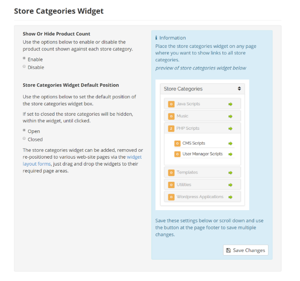 Digital Store Categories Widget Settings