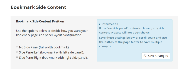 Bookmark Page Side Content Settings